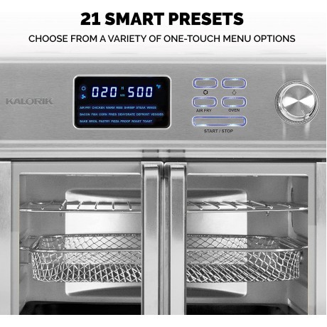 Kalorik MAXX® Digital Air Fryer Oven 26 Quart 10-in-1 Countertop Toaster Oven & Air Fryer Combo-21 Presets up to 500 degrees Includes 9 Accessories & Cookbook B0872DQV7Z