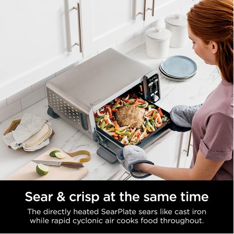 Ninja SP301 Dual Heat Air Fry Countertop 13-in-1 Oven with Extended Height XL Capacity Flip Up & Away Capability for Storage Space with Air Fry Basket SearPlate Wire Rack & Crumb Tray Silver B099TD7K3W