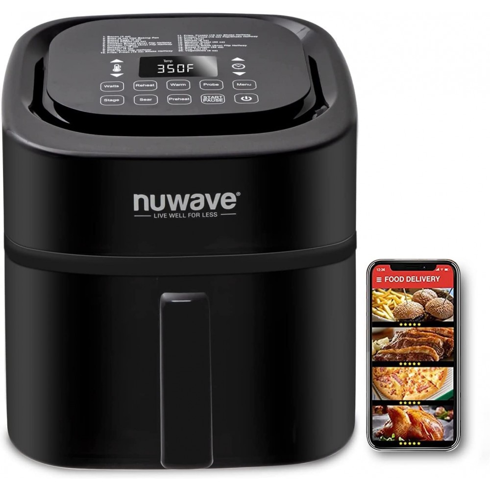 NUWAVE Brio 6-in-1 Air Fryer Oven Combo 8-Qt X-Large Size Fit up to 3 LBS. of Fries or 5 LB. Chicken Non-Stick Air Circulation Riser & Never-Rust Reversible Stainless Steel Rack Included B07VQM2827