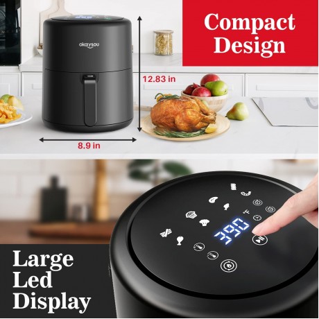 Okaysou 9-in-1 Air Fryer 4.3 QT Compact AirFryer with Digital LED Touch Panel Toaster Oven Healthy Cooking Stainless Steel Timer and Temp Customize 180 to 400°F,Black B09L9XGCRC