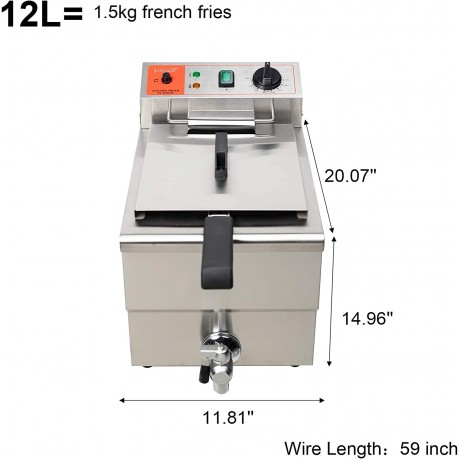 Valgus 1750W Stainless Steel Electric Deep Fryer 12L Large Capacity Countertop Kitchen Frying Machine with Basket & Lid Drain System B08YWZ1M7N