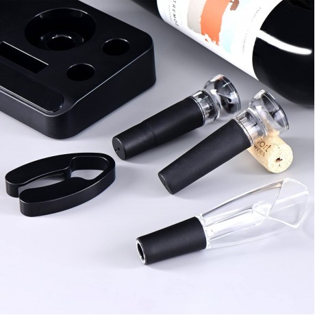 Electric Wine Opener Cordless Corkscrew Automatic Bottle with Storage Base Foil Cutter Vacuum Stopper Aerator Pourer 5-in-1 Gift set Stainless Steel 11.34x6.32x.2.23 inch KB1-601801A B0952R31Q8