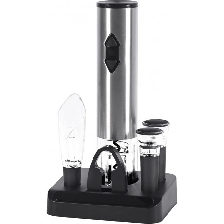 Electric Wine Opener Cordless Corkscrew Automatic Bottle with Storage Base Foil Cutter Vacuum Stopper Aerator Pourer 5-in-1 Gift set Stainless Steel 11.34x6.32x.2.23 inch KB1-601801A B0952R31Q8