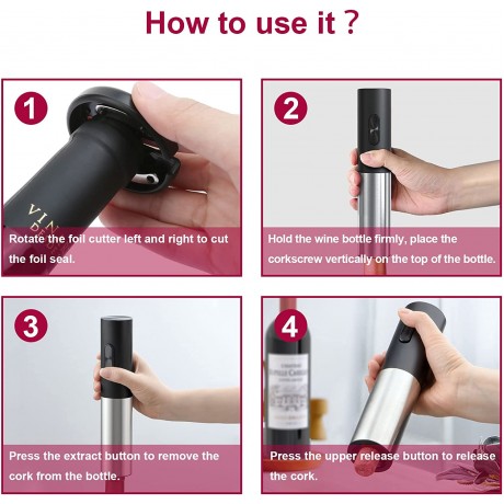 Electric Wine Opener Set Battery Operated Automatic Wine Corkscrew Remover Kit Cordless Electric Wine Bottle Opener with Wine Pourer Vacuum Stopper Foil Cutter for Wine Lovers Gift B09QPRL9CD