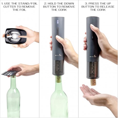 Gra De Vino Black Electric Wine Opener- Stainless Steel Rechargeable Automatic Corkscrew Stand and Foil Cutter Included. Racimo Negro. B07Y7Q7V4T