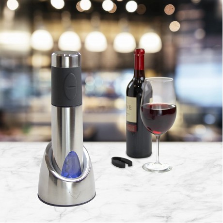 Vinturi Electric Rechargeable Wine Opener with Base and Foil Cutter Silver B01EUSYEZO