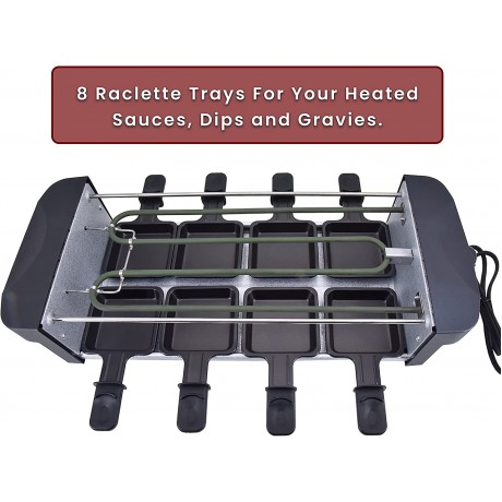 BRAVADEX Raclette Table Grill Electric Indoor Barbecue Machine Korean BBQ Tabletop Griddle Portable Non-Stick Hot Plate 1200W Fast Heating Crepe Maker with 8 Small Cheese Warmer Hotpot Plates B0947CHJ46