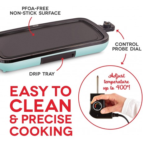 DASH Everyday Nonstick Electric Griddle for Pancakes Burgers Quesadillas Eggs & other on the go Breakfast Lunch & Snacks with Drip Tray + Included Recipe Book 20in 1500-Watt Aqua B07YD3LS5D