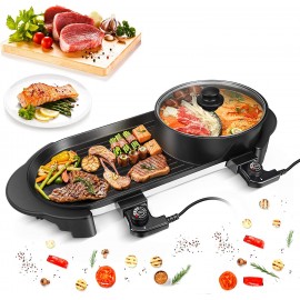 Electric Grill Indoor Hot Pot Multifunctional Indoor BBQ Shabu Teppanyaki Grill Pot with Divider Separate Dual Temperature Control Capacity for 3-12 People 110V B08ZN42VQF