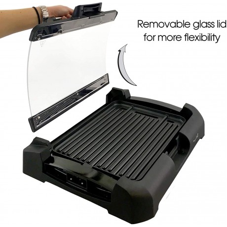 MegaChef Heavy Gauge Aluminum Reversible Indoor Grill and Griddle with Removable Glass Lid 15 by 11 Black B075752PGV