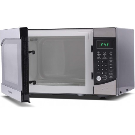 Commercial Chef CHM009 Countertop Microwave Oven 900 Watt 0.9 Cubic Feet Stainless Steel Front Black Cabinet Small Trim B00BGTRK66