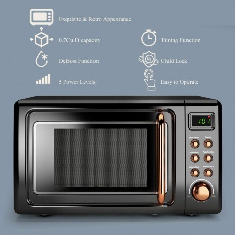 Designed For Your Diverse Needs Compact and Retro Appearance Fit Your Small Apartments Studios Dorms 700 Watts Efficiently And Easily Prepare Foods Glass Turntable Countertop Microwave Oven Golden B0849R6X4D