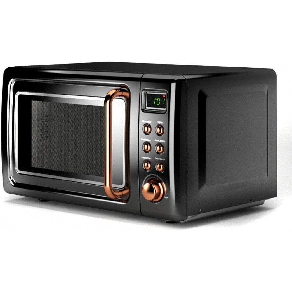 Designed For Your Diverse Needs Compact and Retro Appearance Fit Your Small Apartments Studios Dorms 700 Watts Efficiently And Easily Prepare Foods Glass Turntable Countertop Microwave Oven Golden B0849R6X4D