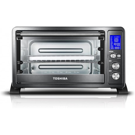 Toshiba AC25CEW-BS Digital Toaster Oven & EM131A5C-BS Microwave Oven with Smart Sensor Easy Clean Interior ECO Mode and Sound On Off 1.2 Cu.ft Black Stainless Steel B08N5VXS37