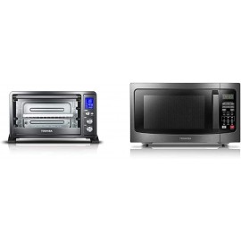 Toshiba AC25CEW-BS Digital Toaster Oven & EM131A5C-BS Microwave Oven with Smart Sensor Easy Clean Interior ECO Mode and Sound On Off 1.2 Cu.ft Black Stainless Steel B08N5VXS37