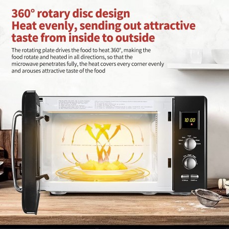 WUZEMY Retro Countertop Microwave Oven 0.9Cu.ft 900W Microwave Oven with 5 Micro Power 8 Cooking Menu LED Display Glass Turntable and Viewing Window Child Lock Silver Handle Black B094VMDNGZ