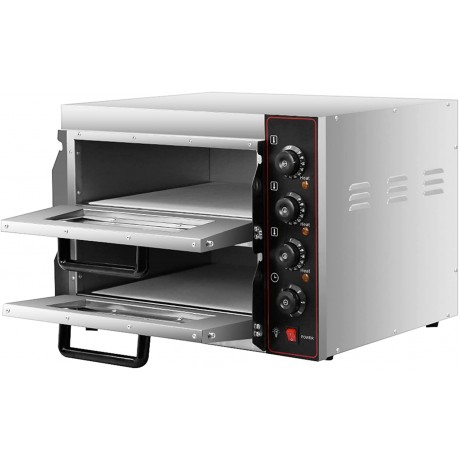 Commercial Pizza Oven 3000W 14'' Electric Pizza Oven Double Deck Layer 110V Multi-function Stainless Steel Oven Pizza Oven for Restaurant Kitchen B09XDXH6Y6