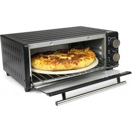 HomeCraft Convection Pizza Oven Fits 12-Inch Pizza Built In Timer Adjustable Temperature Controls Includes Pizza Stone Wire Rack and Crumb Tray Black With Stainless Steel Handles B09JL64R3Z