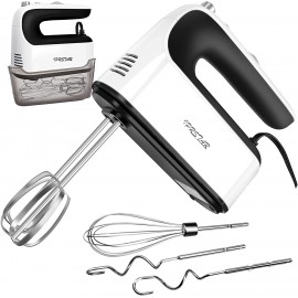 Hand Mixer Electric IPRSTAR 400W Ultra Power 5 Speed Kitchen Handheld Mixers with Storage Case and 5 304 Stainless Steel Attachments for Easy Whipping Mixing Brownies Cakes and Dough Batters White B093BMZHWT