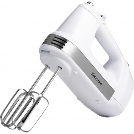Kenmore 5-Speed Hand Mixer Beater Blender White 250W Motor Interchangeable Beaters Dough Hooks Liquid Blending Rod Automatic Cord Retract Burst Control Clip-On Accessory Storage Case B09XKJN5QC