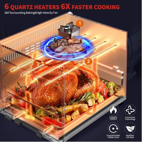 8-In-1 Toaster Oven Air Fryer 6-Slice Compact Convection Oven Countertop with 6 Rapid Quartz Heaters Air Fry,Grill,Roast,Broil,Bake Black Stainless Steel Dehydrator,Smart Screen,45Recipes&5Fittings B089SK7B6S
