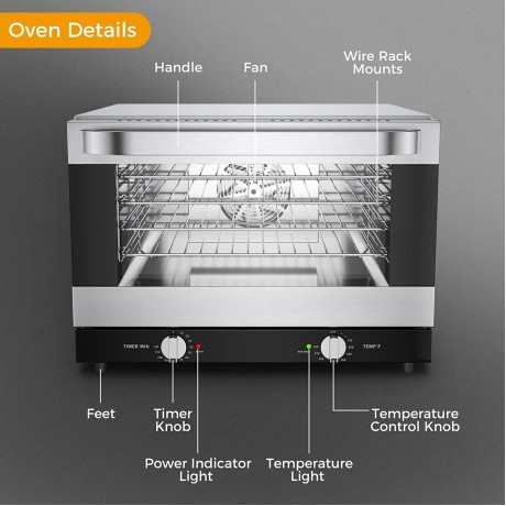 ARTYUIO Commercial Convection Oven 47L 50Qt Countertop Toaster Oven Brushed Stainless Steel with High-temperature Protection Function Double Heat Insulation 1.5 Cu.Ft 1600W 4 Racks B09WR36VKF