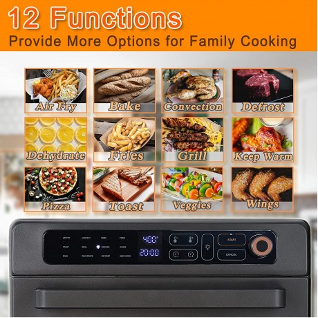 BISECT Air Fryer Toaster Oven 25QT Large Capacity Air Fryer Convection Toaster Oven with 4 Accessories 12-in-1 Convection Oven Countertop Stainless Steel Silver Gray 1700W B09MK6FZ7N