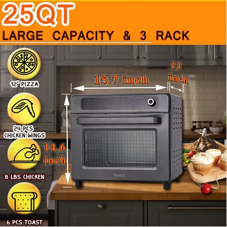 BISECT Air Fryer Toaster Oven 25QT Large Capacity Air Fryer Convection Toaster Oven with 4 Accessories 12-in-1 Convection Oven Countertop Stainless Steel Silver Gray 1700W B09MK6FZ7N