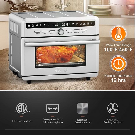 LDAILY 26.4 QT Air Fryer Oven 1800 W Convection Toaster Oven with Roast Dehydrate Bake Broil Grill 10-in-1 Oil-Less Oven with Oven Rack Air Fryer Basket Baking Pan Oven Mitt B0933BHDT8