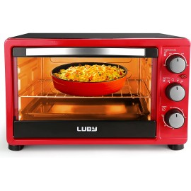 LUBY Convection Toaster Oven with Timer Toast Broil Settings Includes Baking Pan Rack and Crumb Tray 6-Slice Red B07RTCKSC2