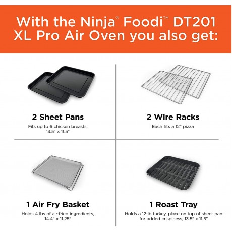 NINJA DT201 Foodi 10-in-1 XL Pro Air Fry Digital Countertop Convection Toaster Oven with Dehydrate and Reheat 1800 Watts Stainless Steel Finish Renewed B092Q5N49Z