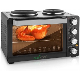 NutriChef Kitchen Convection Electric Countertop Rotisserie Toaster Oven Cooker with Food Warming Hot Plates 30+ Quart AZPKRTO28 Black B077P4KKNP