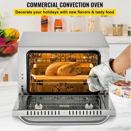 VEVOR Commercial Convection Oven 21L 19Qt Quarter-Size Conventional Oven Countertop 1440W 3-Tier Toaster w Front Glass Door Electric Baking Oven w Trays Wire Racks Clip Gloves 120V ETL Listed B09QGK69JD