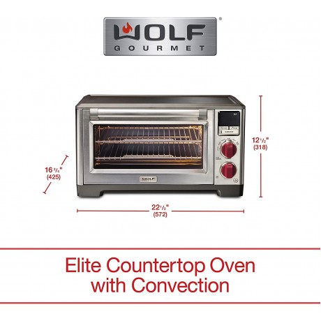 Wolf Gourmet Elite Digital Countertop Convection Toaster Oven with Temperature Probe Stainless Steel and Red Knobs WGCO150S B07KMTSRFS