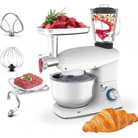 3 in 1 Stand Mixer: 850W Food Mixer Kneading Meat Grinder and Juice Blender Tilt-Head Multifunctional Electric Mixer with 6 Speed 6QT Stainless Steel Bowl Hook Whisk Beater etc. White B09YCMDFRP