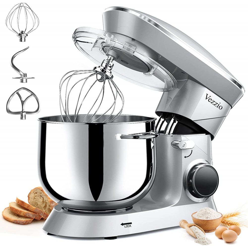 9.5 Qt Stand Mixer 10-Speed Tilt-Head Food Mixer Vezzio 660W Kitchen Electric Mixer with Stainless Steel Bowl Dishwasher-Safe Attachments for Most Home Cooks Silver B08YJN3668