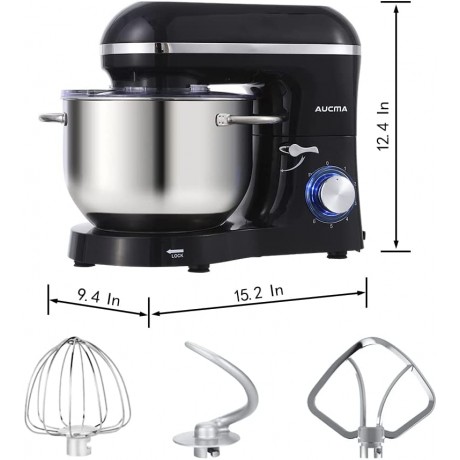 Aucma Stand Mixer,6.5-QT 660W 6-Speed Tilt-Head Food Mixer Kitchen Electric Mixer with Dough Hook Wire Whip & Beater 6.5QT Black B07NY886CD