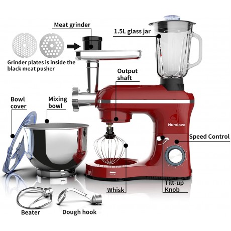 BELANITAS Stand Mixer Electric Food Mixer 7QT 850W Dough Mixer 6 in 1 Stand Mixers with Blender Stainless Steel Bowl Splash Guard Mixing Beater and Whisk,Red B0B3HXJL19
