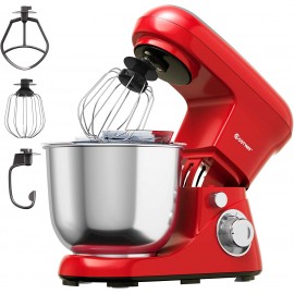 COSTWAY Stand Mixer 6-Speed Tilt-Head Stand Mixer 500W Kitchen Electric Mixer with Dough Hook Beater Whisk 5.3 Quart Stainless Steel Mixing Bowl and Splash Guard Red B08QVP2R19