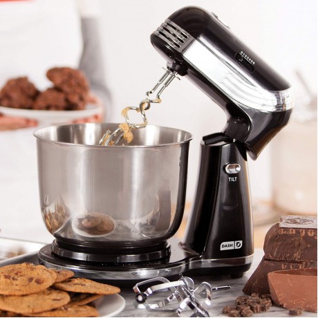 Dash Stand Mixer Electric Mixer for Everyday Use: 6 Speed Stand Mixer with 3 qt Stainless Steel Mixing Bowl Dough Hooks Black & DMW001BK Machine for Individual Paninis Hash Browns 4 inch Black B08PWR69WJ
