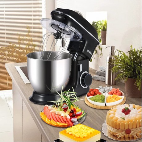 Meticpr Stand Mixer Tilt-Head Electric Kitchen Food Mixer 660W with Stainless Steel Bowl Dough Hook Beater Whisk,6-Speed 6.5L Black 47x40x30cm B0B4J4MPV5