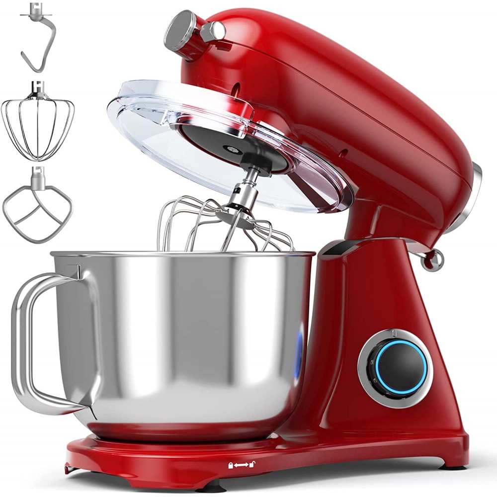 Stand Mixer 6+P Speed Household Stand Mixers | Electric Tilt-Head Kitchen Food Mixer with Dishwasher Safe Stainless Steel Mixing Bowl Dough Hook Whisk Flat Beater All-metal Body Red B09YHY87LD