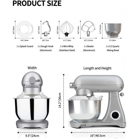 Stand Mixer Pro All Metal Body Mixer Tilt-Head Electric Food Mixer with Dough Hook Wire Whip & Beater Pouring Shield 5.5QT Stainless Steel Bowl Silver B09BQVRW77