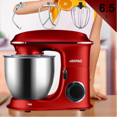 Stand Mixer,6.5L 660W 6-Speeds Household Stand Mixers Tilt-Head Dough Maker Machine with Dough Hook Beater Wire Whisk & Splash Guard Attachments for Baking Cake Cookie Kneading-Red B09JM2J7QQ
