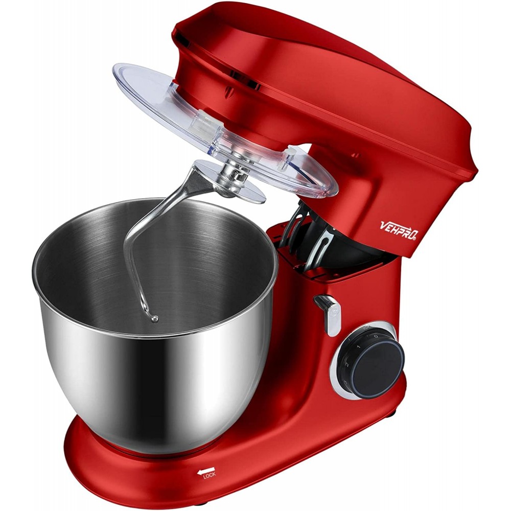Stand Mixer,6.5L 660W 6-Speeds Household Stand Mixers Tilt-Head Dough Maker Machine with Dough Hook Beater Wire Whisk & Splash Guard Attachments for Baking Cake Cookie Kneading-Red B09JM2J7QQ