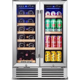 BODEGA Wine and Beverage Refrigerator 24 Inch Dual Zone Wine Cooler with Memory Temperature Control and 2 Safety Locks,Soft LED Light Hold 19 Bottles and 57 Cans Built-In or Freestanding B087CVX2FT