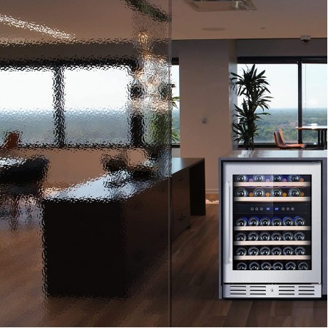 Kalamera 24'' Wine Cooler Refrigerator 46 Bottle Dual Zone Built-in or Freestanding Fridge with Seamless Stainless Steel & Triple-Layer Tempered Reversible Glass Door and Temperature Memory Function B081JPXTCF