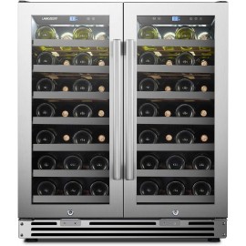 LanboPro Stainless Steel Dual Zone Wine Cooler Seamless Stainless Steel French Doors 62 Bottle Capacity B08GZ6LTC5
