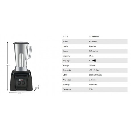 Waring Commercial MX1000XTX 3.5 HP Blender with Paddle Switches Pulse Feature and a 64 oz. BPA Free Copolyester Container 120V 5-15 Phase Plug B0042AL9Q8