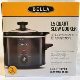 BELLA 1.5 Qt Quart Slow Cooker Crock w Tempered Glass Lid B078JRMWVW